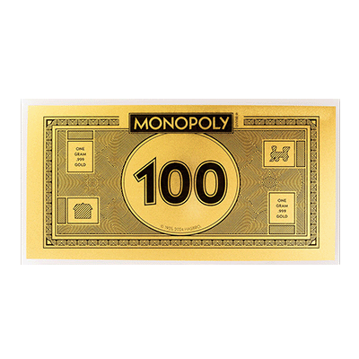 A picture of a 1 gram Monopoly Foil Gold Note (2024)